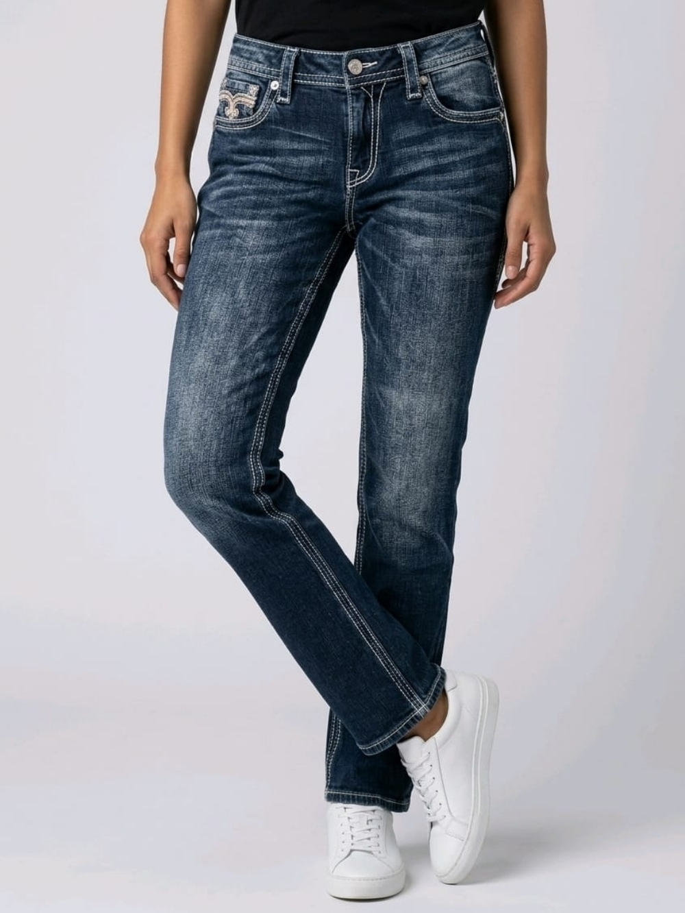Rock Revival Jeans Womens 32 Blue Nancy Crop Embellished Embroidered Distressed